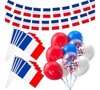 LOMIMOS Set de Drapeau Français,1Pcs 12m Drapeaux France Bannière 10 pièces Drapeaux à Main 40 Ballons pour 14 Juillet Décorations de Fête Nationale Événements Sportifs