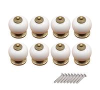 Lommer Lot de 8 boutons de meubles ronds en céramique Motif citrouille Blanc
