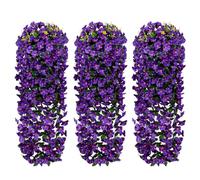 LOMOHOO Lot de 3 fleurs artificielles suspendues pour l'extérieur, fleurs en soie, violettes, gloire, vignes, plantes de balcon comme de vraies plantes pour la maison, l'intérieur, porch, patio,