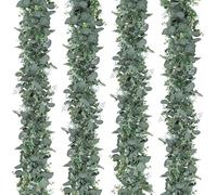 LOMOHOO Lot de 4 guirlandes de feuilles d'eucalyptus artificielles mélangées de 1.8 m en faux argent avec graines blanches pour arche de mariage, Noël, décoration intérieure et extérieure (2 pièces)