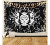 LOMOHOO Tapisserie de Tarot Soleil et Lune Tapisserie psychédélique Noir Céleste Tenture Tapisseries murales Hippie Bohémien Mandala Indien (A-Sun and Moon, L/148cmx200cm)
