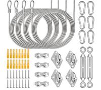 Lomoky Kit de quincaillerie de voile d'ombrage de 52 pièces en acier inoxydable 304 pour auvent triangulaire rectangulaire et terrasse de jardin (y compris tendeur de 14 cm, corde métallique de 200 cm