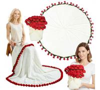 lomonmen Couverture Bouquet de Fleurs au Crochet, 80cm Couverture en Roses Faite Main avec 52 Fleurs pour la Fête des Mères, Saint-Valentin, Anniversaire (Rouge)
