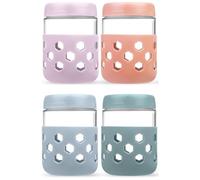 lomonmen Lot de 4 Overnight Oats Jar 480ml,Bocal en Verre Avec Couvercle,Meal Prep Containers avec Manchons en Silicone pour Confiture,Conserves,Pickles,Yaourts,Puddings,Snacks