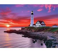 LOMSIOY 5D DIY Diamond Painting Phare Lune Kits Broderie Diamant Painting Paysage Adulte Complet Peinture Strass Point de Croix Craft pour Maison Décoration Murale 30x40 cm C