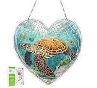 LOMSIOY Diamond Painting Pendentif, Turtle Diamond Painting Haning pour Fenêtre Décoration, Animal Diamant Suspendus avec Chaîne, Peinture Diamant Pendentif pour Mural, Porte 20x20cm
