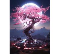LOMSIOY Kit de peinture diamant arbre pour adultes - Peinture avec diamant fleur de cerisier - Rond - Strass en cristal - Artisanat - Décoration murale d'intérieur - 30,5 x 40,6 cm - 2