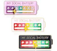LOMSUXA Lot De 3 Broches Amusantes Pour L'Humeur Sociale Pendant 7 Jours, Aiguilles D'Humeur Interactives, Batterie Sociale, Insigne D'AnxiéTé Humeur Exprimant L'éPingleéMail