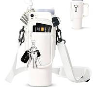 LOMSUXA Sac Bouteille d'eau pour Tasse Stanley Cup 40oz, Porte Gourde Sac à Dos avec Sangle Ajustable et Poche pour Téléphone, Stanley Cup Bag pour Marche Camping Course Cyclisme, Blanc