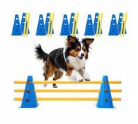 LOMUG Agility Lot de 5 obstacles d'agilité pour chien, enfant, kit de 5 obstacles pour chevaux, parcours canins, cônes, obstacles d'entraînement réglables, avec barre de 80 cm et 10 cônes