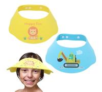 LOMUG Bonnet de douche pour bébé avec fermeture Velcro réglable - Matériau EVA souple qui protège les yeux, le nez et les oreilles de l'eau et du shampooing (lion jaune + dinosaure bleu)