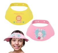 LOMUG Bonnet de douche pour bébé avec fermeture Velcro réglable - Matériau EVA souple qui protège les yeux, le nez et les oreilles de l'eau et du shampooing (lion jaune + lapin rose)