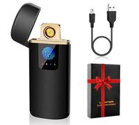 LOMUG Cadeau de la Saint Valentin Homme, Briquet Electrique Rechargeable USB Anti Vent Coupe-Vent Double Arc avec Indicateur de Batterie pour Bougie Grill Camping, Cadeau Anniversaire Homme/Femme