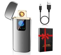 LOMUG Cadeau Saint Valentin Briquet Electrique Rechargeable USB Coupe-Vent Double Arc Indicateur de Puissance Contrôle Tactile Briquét pour Bougie Barbecue Camping, Cadeau Homme Original Anniversaire