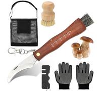 LOMUG Couteau Champignon avec Brosse, Sac de Cueillette de Champignons，Brosse, Aiguiseur Couteaux et 2 Gants, Couteau Mycologique de Poche Pliant, avec Brosse Poil de Sanglier
