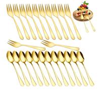 LOMUG Gold Lot de 24 fourchettes à gâteau, Kuchengabeln und kaffeelöffel set or, 24 pièces Kleine löffel und kaffeelöffel set für Hochzeit, anniversaire, Noël, spülmaschinenfest