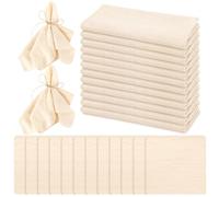 LOMUG Lot de 12 serviettes en tissu, serviettes en lin, 42 x 42 cm, réutilisables, en coton, avec ficelle de 10 m, pour fête d'anniversaire, beige