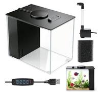 LOMUG Mini aquarium Betta de 4,3 l avec pompe à filtre, éclairage LED, idéal pour les petits poissons, crevettes, plantes, Aquascape DIY (20 x 15 x 15 cm, noir)