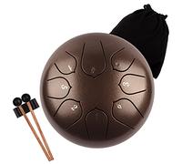 Lomuty 6 Pouces 15 cm Tambour de Langue en Acier, 8 Notes C Majeur, Instrument de Percussion, Tambour à Main avec Sac, Livre de Musique, Maillets et Médiators(Marron)