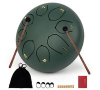 Lomuty 6 Pouces 15 cm Tambour de Langue en Acier, 8 Notes C Majeur, Instrument de Percussion, Tambour à Main avec Sac, Livre de Musique, Maillets et Médiators(Vert)