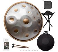 LOMUTY Handpan 440 HZ, Drum Instrument 12 Tons 22 Pouces, Hand Pan Drum D Mineur, Steel-Drum avec Sac de Batterie et Support-Handpan pour la Guérison par le Son, la Méditation, le Yoga, Argent