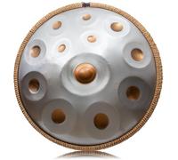 LOMUTY Handpan D Mineur Kurde 440HZ 22 Pouces 14 Tons, Acier Drum Instrument de Musique, Tambour Avec Sac, Handpan Stand, Tambourin Pour La Guérison Sonore, La Méditation Ou Le Yoga, Argent