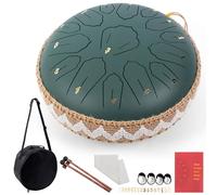 LOMUTY Steel Tongue Drum C Majeur, 12 Pouces 30cm 15 Notes Tambour à Langue, Handpan pour la Guérison par Le Son, la Méditation, L'éducation Musicale et le Yoga, Hand Pan comme Cadeau, Vert