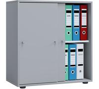 Lona L Armoire de bureau avec 2 portes coulissantes et serrure, gris.