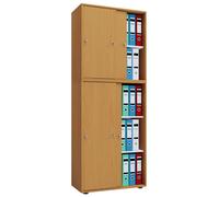 Lona XXL Armoire de bureau avec 4 portes coulissantes et serrure, imitation hêtre.