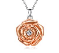 LONAGO 925 Argent Sterling Personnalisé Photo Médaillon Qui Détient des Images de Tournesol Pendentif Collier Bijoux pour Femmes (Fleur de Rose-Médaillon+Photo)