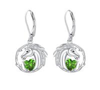LONAGO Boucles D'oreilles Cheval pour Femme Argent Sterling 925 Cheval avec en Forme de Coeur Pierre de Naissance Boucles D'oreilles (Août)