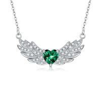 LONAGO Collier Aile Ange Argent Sterling 925 6mm Coeur Coupé Pierre de Naissance avec Ange Gardien Collier Pendentif pour Femme (Mai)