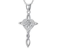 LONAGO Collier avec pendentif en forme de croix celtique en argent pour femme - Cadeau religieux - Chaîne rolo réglable de 1,2 mm - 45,7 cm + 5,1 cm, Argent sterling