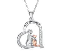 LONAGO Collier Chat pour Fille Argent 925 Je T'aime pour Toujours Mignonne Chat Pendentif Collier Bijoux