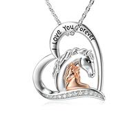 LONAGO Collier de Cheval Argent Sterling 925 Je T'aime pour Toujours Mignonne Deux Chevaux Pendentif Collier Bijoux pour Femmes