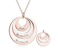 LONAGO Collier de Génération Personnalisé Argent Sterling 925 Gravable sur Mesure Trois Nom Disque Pendentif Collier Bijoux (Or Rose, Cuivre)