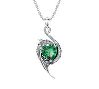 LONAGO Collier Dragon Argent Sterling 925 Dragon Noir en Forme de Coeur Pierre de Naissance Pendentif Collier pour Femme (Mai)