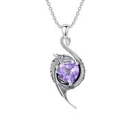 LONAGO Collier Dragon Argent Sterling 925 Dragon Noir en Forme de Coeur Pierre de Naissance Pendentif Collier pour Femme (Juin)