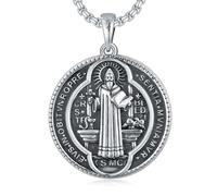 LONAGO Collier médaille de Saint Benoît en argent 925 pour homme et femme - 55,9 cm + 5,1 cm