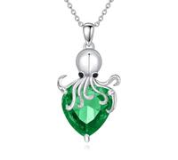 LONAGO Collier Pieuvre Argent Sterling 925 Pieuvre de Océan avec Pierre de Naissance Collier Pendentif pour Femme (Mai)