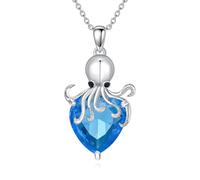 LONAGO Collier Pieuvre Argent Sterling 925 Pieuvre de Océan avec Pierre de Naissance Collier Pendentif pour Femme (Mars)