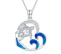 LONAGO Collier Tortue pour Femme Argent Sterling 925 Vague Bleue avec Tortue Pendentif Collier pour Mère (Avril)