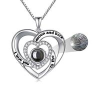 LONAGO Je T'aime Collier 100 Langues Argent Sterling 925 Double Coeur Pendentif Collier Bijoux (Or Blanc)