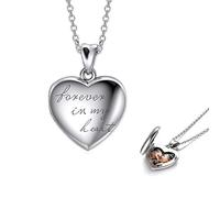 LONAGO Personnalisé Médaillon Photo Collier Argent Sterling 925 Douane Médaillon Coeur Qui Contient des Images Pendentif Bijoux pour Femmes (Or Blanc pour Toujours dans Mon Coeur-Médaillon+Photo)