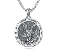 LONAGO Silberne Halskette mit St. Christophorus-Pedant-Anhänger mit 55,9 cm + 5,1 cm Rolokette, St. Michael Halskette für Herren, Silber-Medaillen, Amulett, Schutz, Schmuck