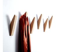 LONANGG Lot de 6 crochets muraux en bois de chêne rouge - Design robuste - Crochets muraux en bois rustique - Cintres, porte-chapeaux - Crochets pour serviettes.