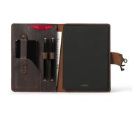 Londo - OTTO425 - Porte-Documents en Cuir Veritable avec Bloc-Notes et Fermeture a Pression (Marron, Grand avec Serrure)