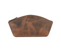 Londo Pochette en Cuir Véritable en Forme de Gondole - Trousse Maquillage Femme, Sac de Pochette Toilette, Sac à Cosmétique avec Fermeture éclair, Pour Voyage Rangement (Cannelle)