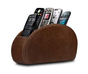 Londo Range Télécommandes à 5 Compartiments - DVD, Blu-Ray, TV, Chaîne Hi-FI, Roku ou Apple TV - en Cuir Véritable avec Doublure Suédée - Faible Encombrement pour Séjour ou Chambre (Marron)