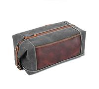 Londo Trousse de Toilette en Cuir Véritable et Toile - Trousse de Toilette de Voyage Dopp Kit - Unisexe